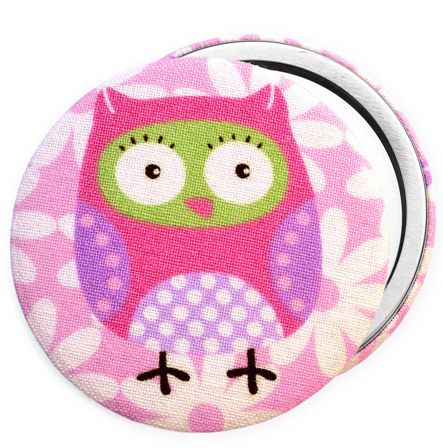 ''Pink Owl'' Pocket Mirror By Jenny Arnott Cards & Gifts