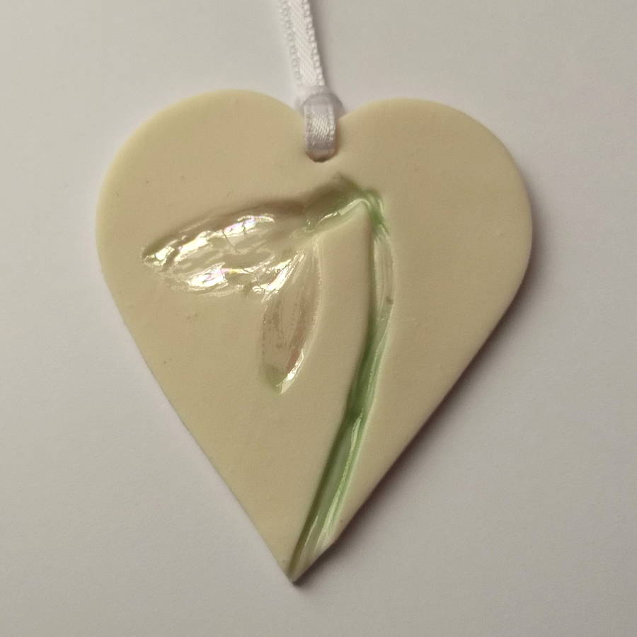 Handmade Hanging Heart Decoration With Snowdrops, 1 of 6