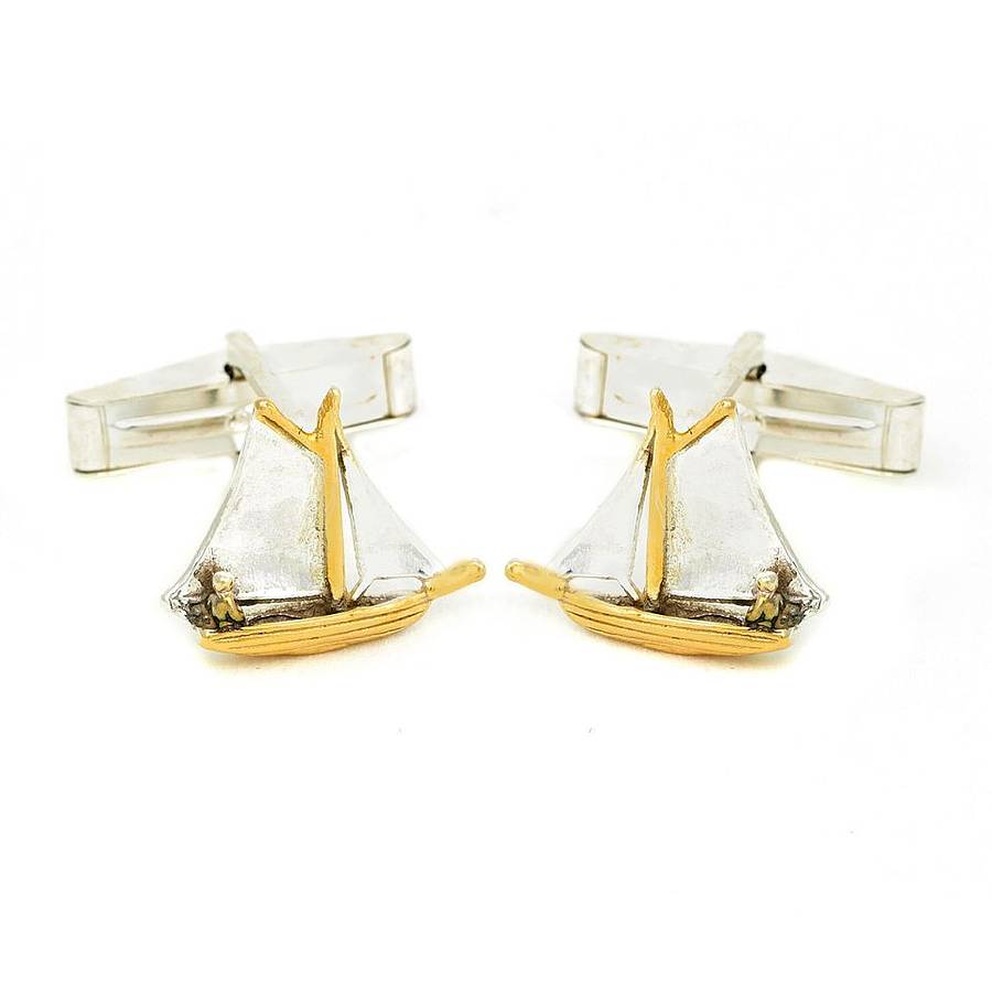 solid silver and gold sailboat cufflinks by me and my car