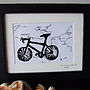 Personalised Bike Print On Hand Drawn Bespoke Map, thumbnail 5 of 11