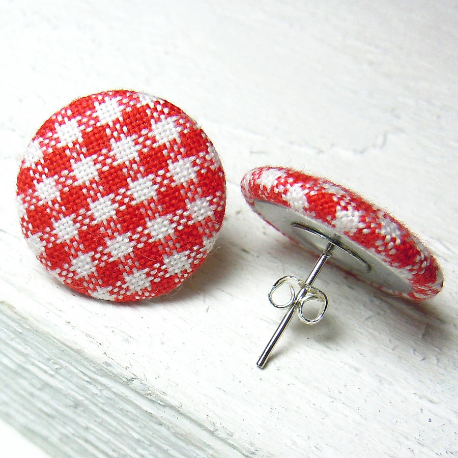 Gingham Fabric Covered Earrings, 1 of 3