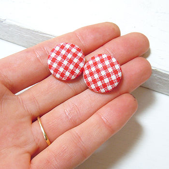 Gingham Fabric Covered Earrings, 2 of 3