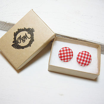 Gingham Fabric Covered Earrings, 3 of 3