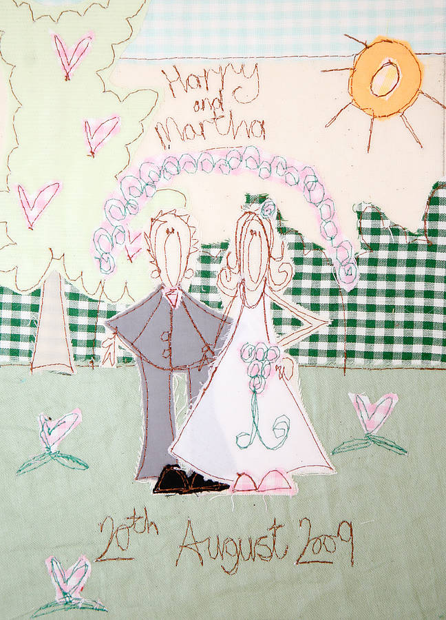 Personalised Wedding Day Embroidered Artwork By katy kirkham designs