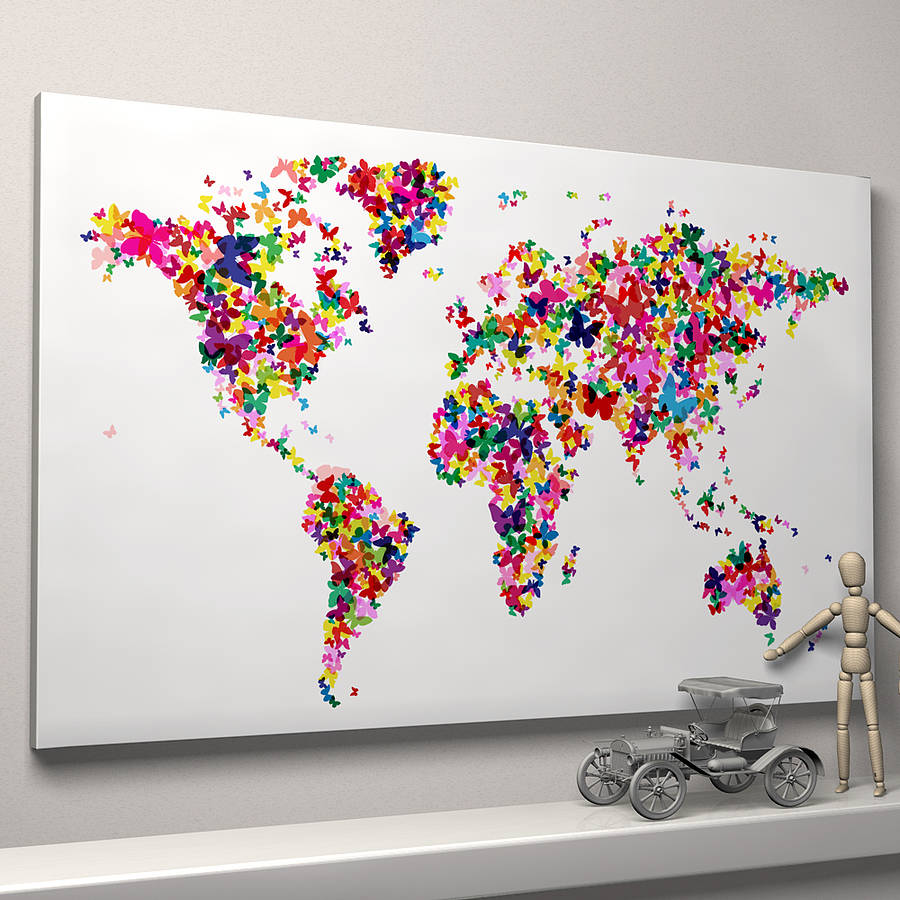 Butterflies World Map Art Print By Artpause