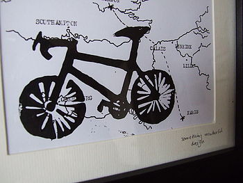 Personalised Bike Print On Hand Drawn Bespoke Map, 7 of 11