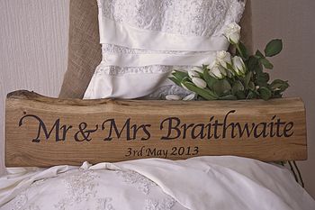 Personalised Solid Oak 'Mr And Mrs' Wedding Sign, 3 of 3
