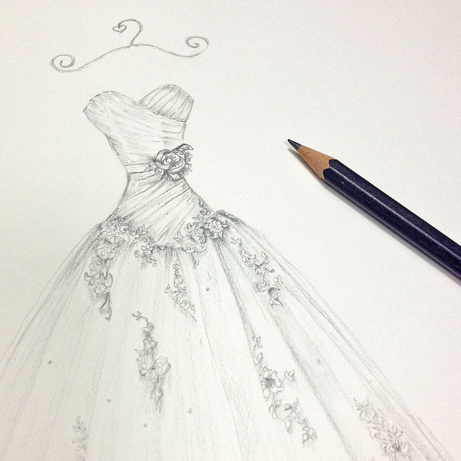 pencil wedding  dress  portrait by appleberry press 