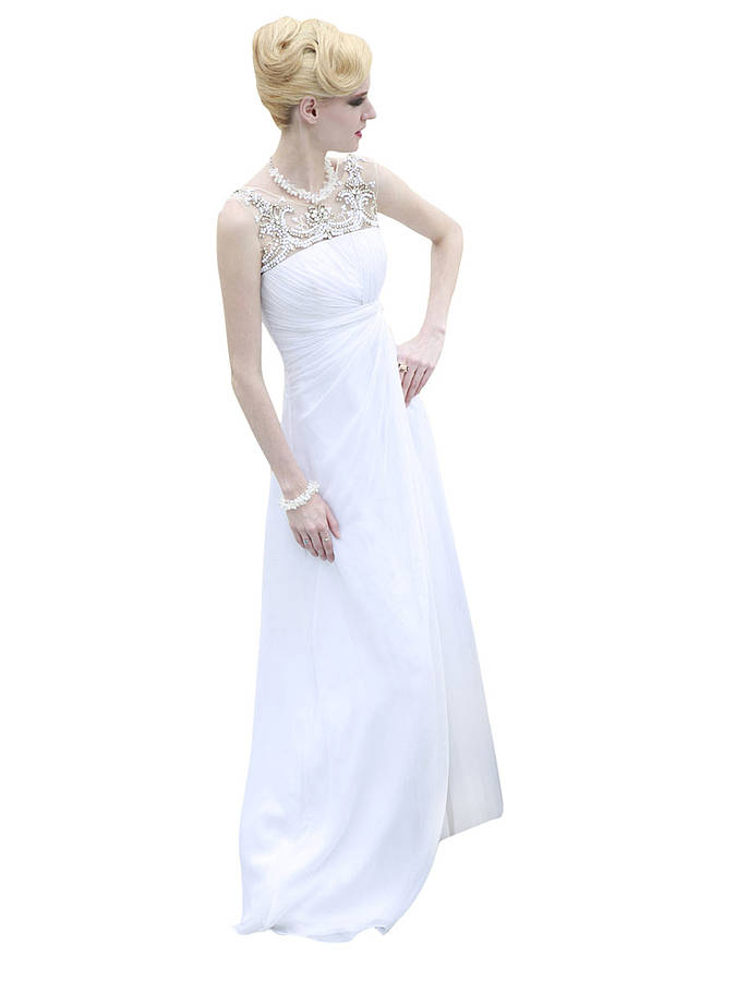 Sleeveless Lace Wedding Dress With Pearls By Elliot Claire London