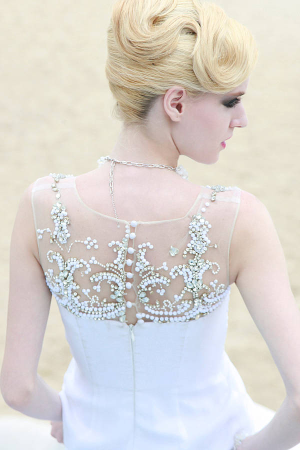 Sleeveless Lace Wedding Dress With Pearls By Elliot Claire London