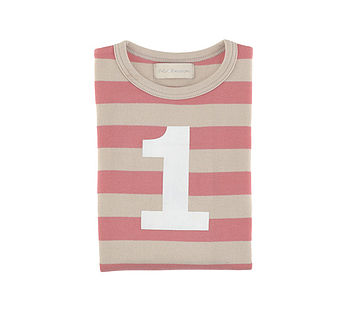 Posy Pink + Sand Striped Number/Age T Shirt, 2 of 6