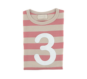 Posy Pink + Sand Striped Number/Age T Shirt, 4 of 6