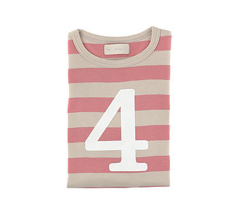 Posy Pink + Sand Striped Number/Age T Shirt, 5 of 6
