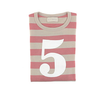 Posy Pink + Sand Striped Number/Age T Shirt, 6 of 6