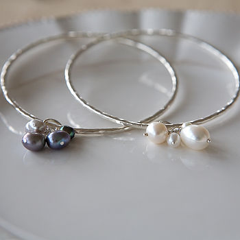 Silver Freshwater Pearl Bangle, 4 of 6