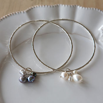 Silver Freshwater Pearl Bangle, 5 of 6
