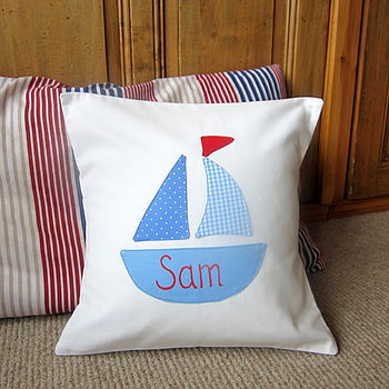 Nautical Boys Boat Cushion Can Be Personalised, 2 of 4