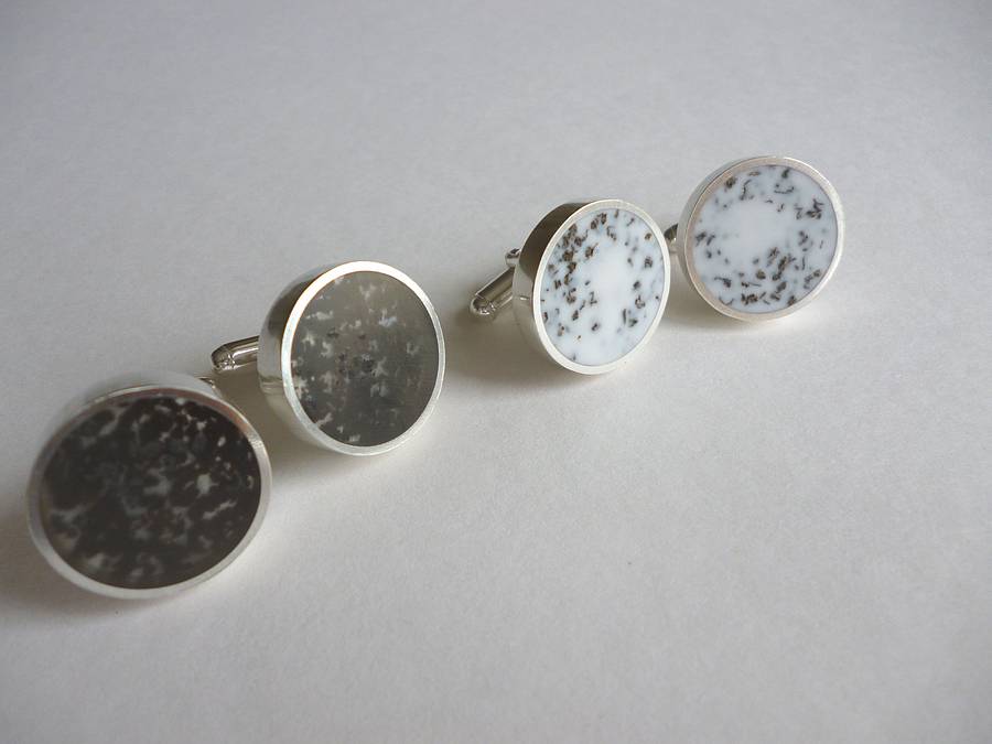 Image of Handmade Silver Resin And Tea Cufflinks, Silver