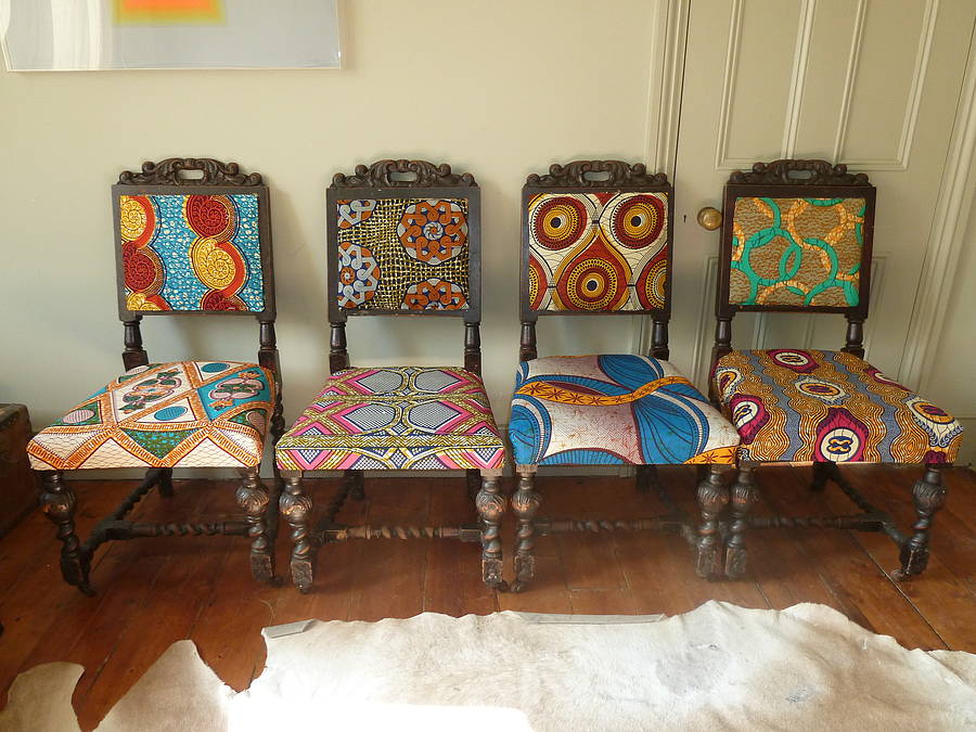 Set Of Four Tribal Print Covered Chairs By Blanche Dlys Designs