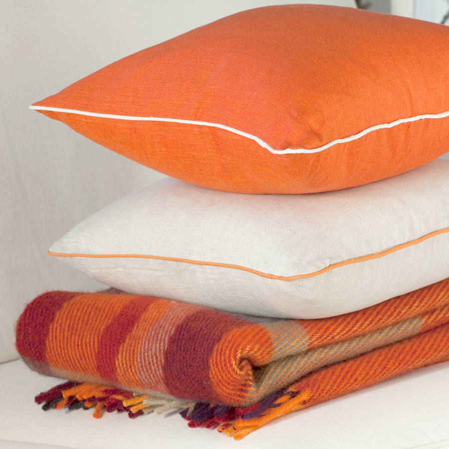 Orange Linen Cushion Cover With Piping, 1 of 8