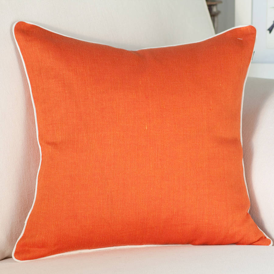 Orange Linen Cushion Cover With Piping By Jodie Byrne ...