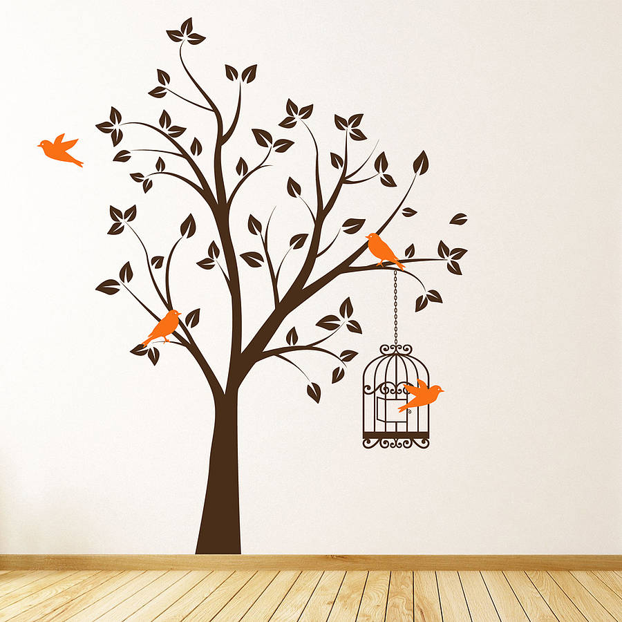 Tree with bird cage wall stickers by parkins interiors 