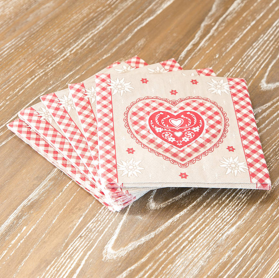 set of 20 luxury heart paper napkins by dibor