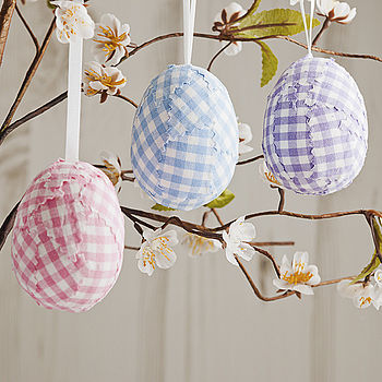 Set Of Three Fabric Easter Eggs By Elm Tree Studio notonthehighstreetcom Diy fabric easter eggs