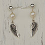Silver Angel Wing And Pearl Earrings, thumbnail 4 of 5