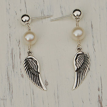 Silver Angel Wing And Pearl Earrings, 4 of 5