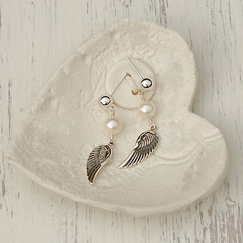 Silver Angel Wing And Pearl Earrings, 5 of 5