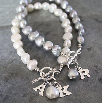 Silver Freshwater Pearl Initial Bracelet By Kathy Jobson