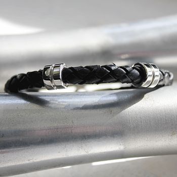 Men's Steel Banded Leather Bracelet, 4 of 8