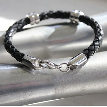 Men's Steel Banded Leather Bracelet, 5 of 8