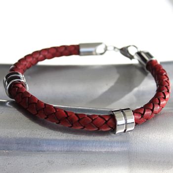 Men's Steel Banded Leather Bracelet, 7 of 8