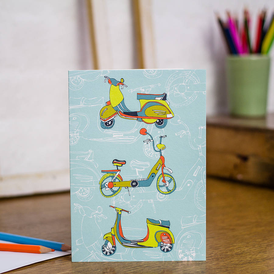 Scootering Around Town Blank Greetings Card By Jessica Hogarth