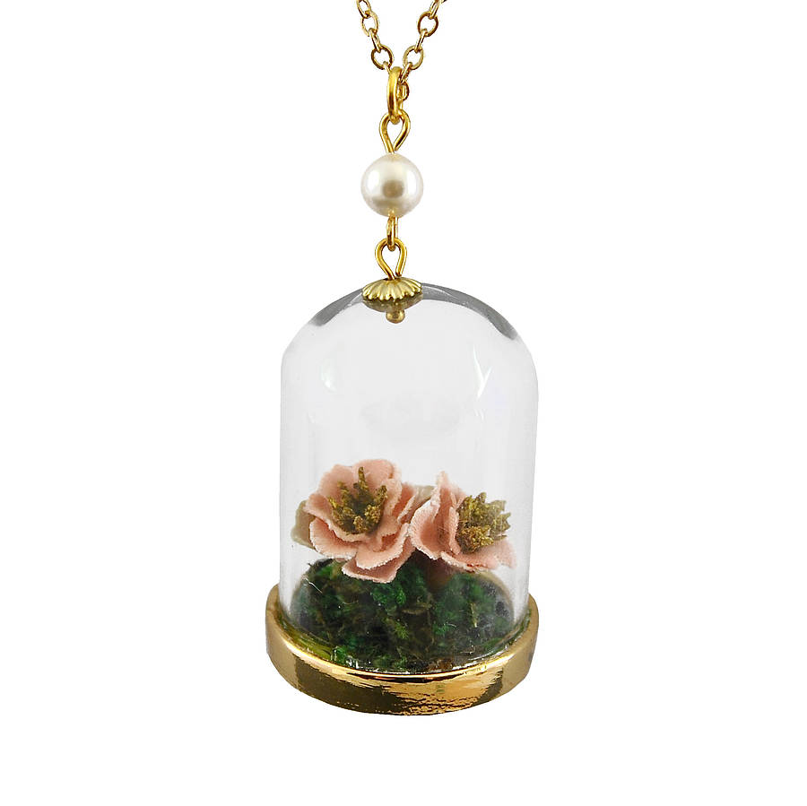 Glass Bottle Terrarium Necklace With Flowers By Penny Masquerade