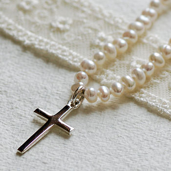 Pearl Necklace With Sterling Silver Cross, 2 of 5