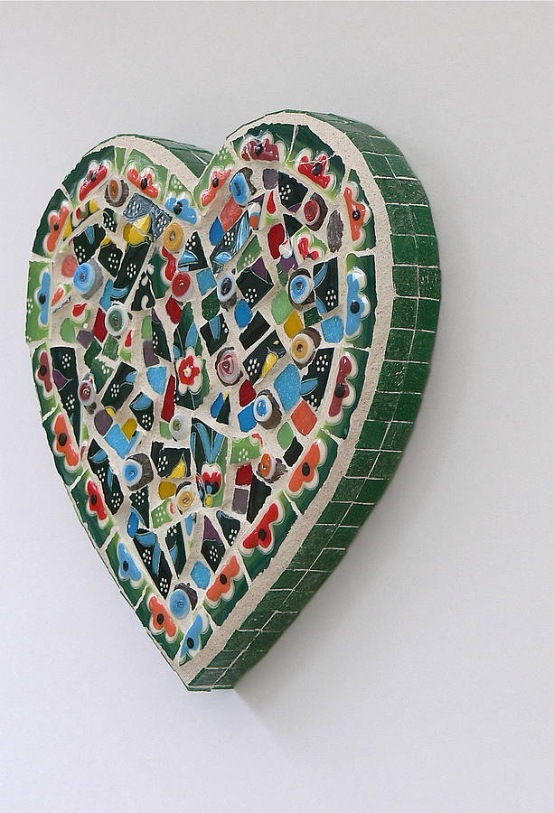 Flowers And Beads Mosaic Heart Wall Art By Rana Cullimore