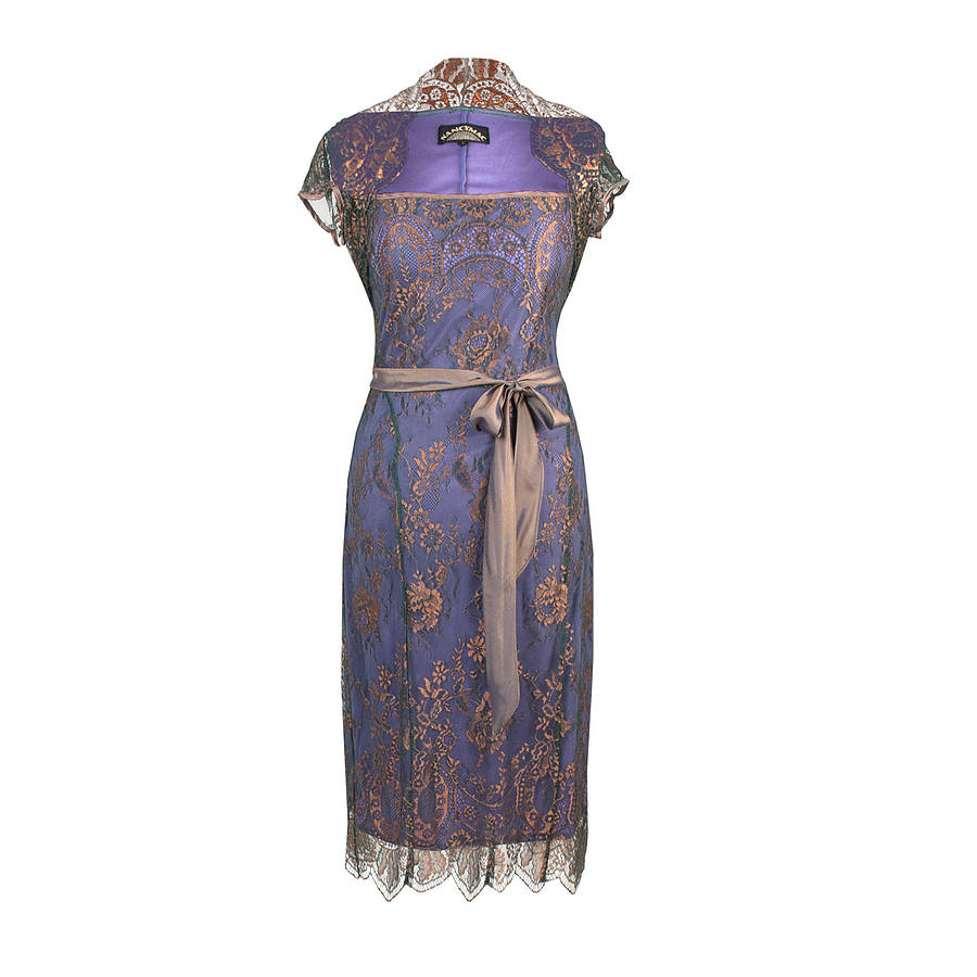 Lace Occasion Dress With Forties Neckline In Bronze, 1 of 4