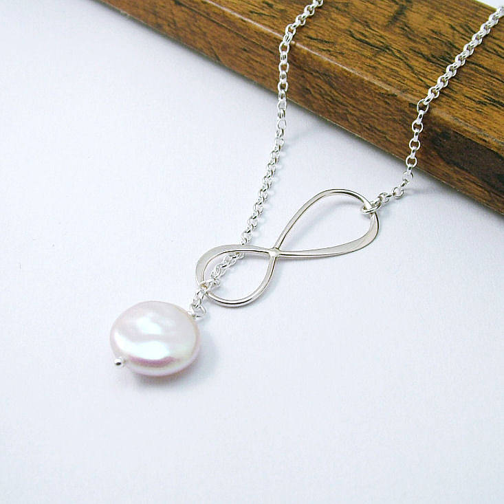 infinity and coin pearl lariat necklace by wished for ...
