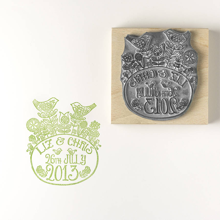 Personalised Flower Birds Wedding Rubber Stamp By Noolibird Personalised Flower Birds Wedding Rubber Stamp