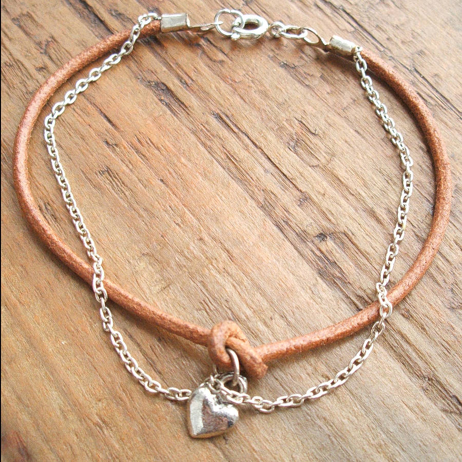 leather and silver heart friendship bracelet by storm in a teacup ...
