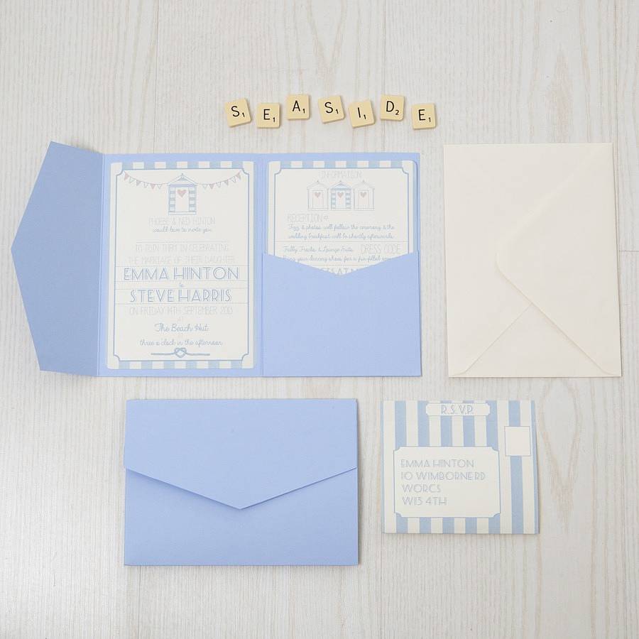 Pocketfold Beach Hut Wedding Invitation By Lovely Jubbly Designs