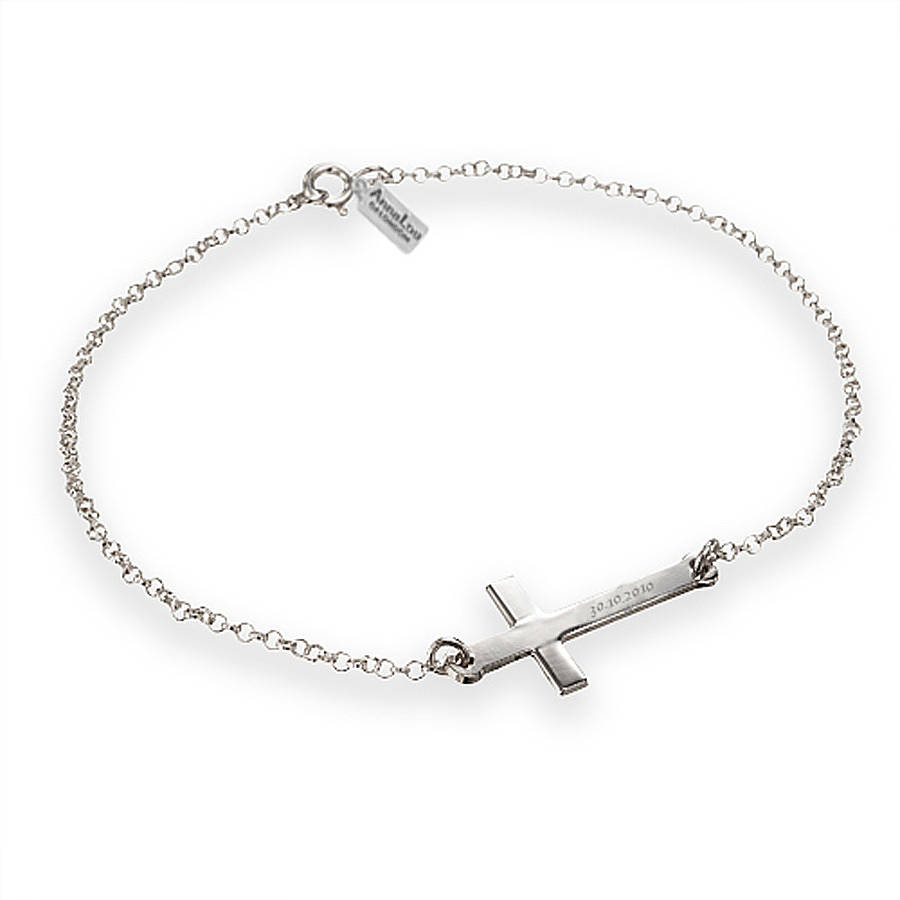 engraved cross bracelet by anna lou of london | notonthehighstreet.com