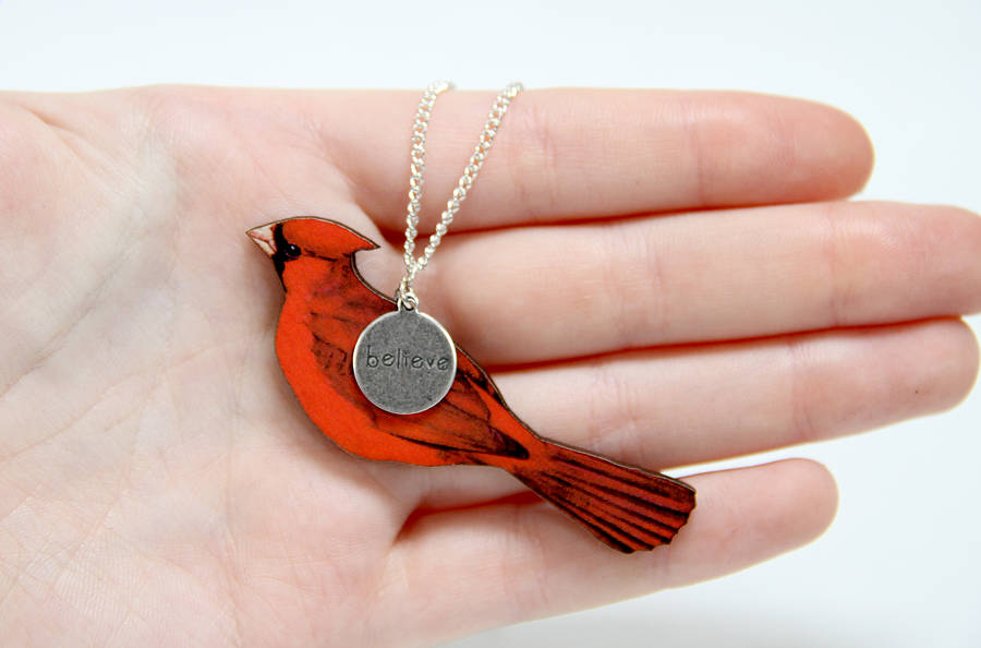 red cardinal bird wooden necklace by ladybird likes 