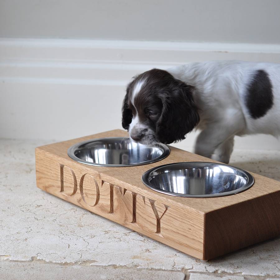 Personalised Solid Oak Dog Bowl, 1 of 6