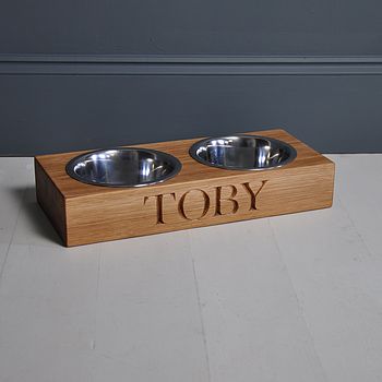 Personalised Solid Oak Dog Bowl, 2 of 6