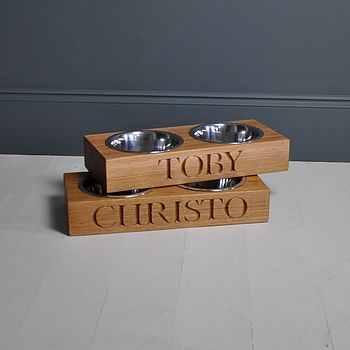 Personalised Solid Oak Dog Bowl, 3 of 6