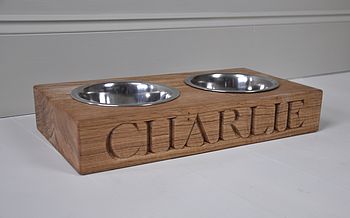 Personalised Solid Oak Dog Bowl, 5 of 6